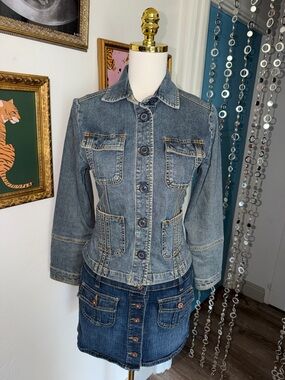 Vintage Y2K Denim Button-Front Jacket - Blue
